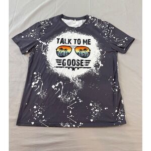 Talk To Me Goose Top Gun Graphic Tee Bleach Splatter Grey Shirt Mens Medium